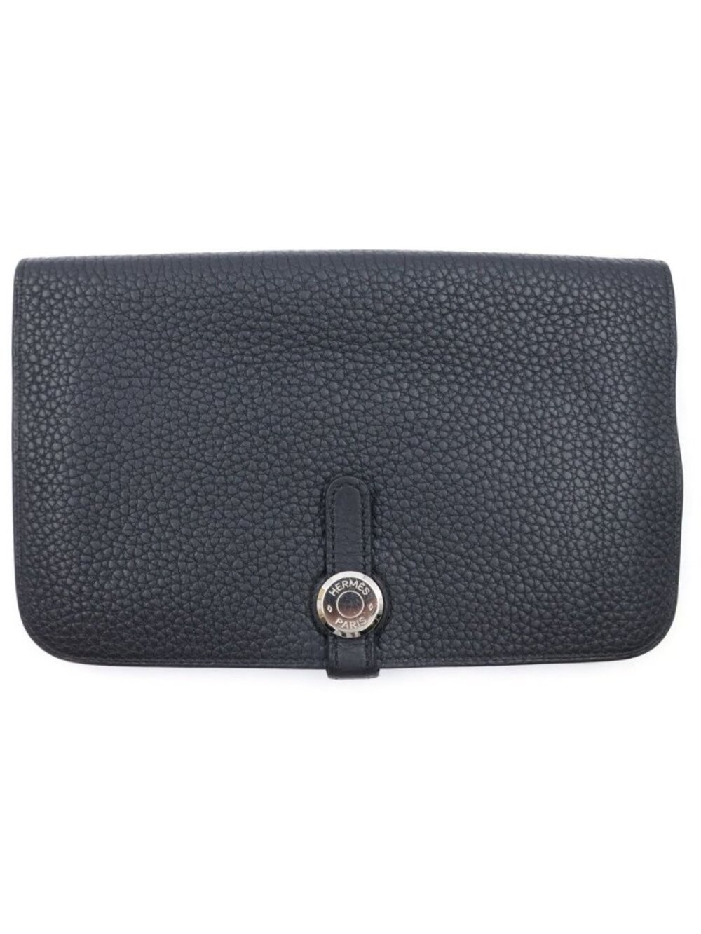 Hermes Dogon Duo GM Silver Coin Purse Wallet Black
